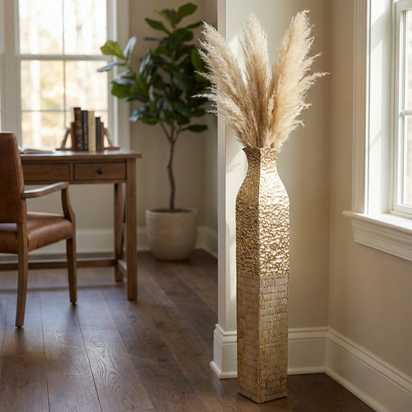 Tall Metal Vases, Extra Large Decorative Floor Vase, 42" Large Flower Pots for Pampas Grass, Rustic Weathered Handmade Home Living Room Decor-Sona Casa