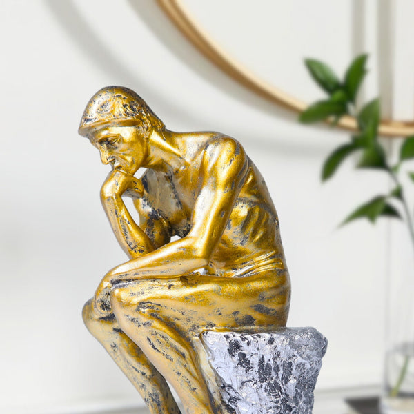 Rustic Gold Male Nude Sculpture, Auguste Rodin's The Thinker Gold Decor for Home or Office 10 inch 24 cm by Sona Casa