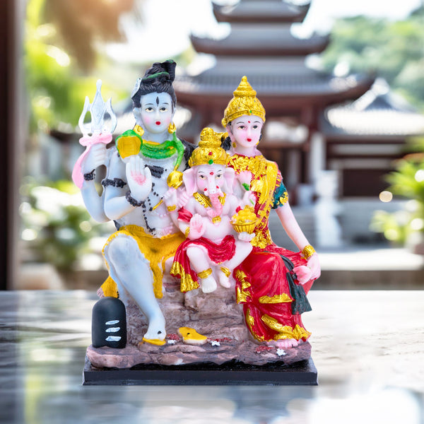 Shiva Parvati Ganesha Family Statue, 8" Diwali Gift Pooja Decor by Sona Casa