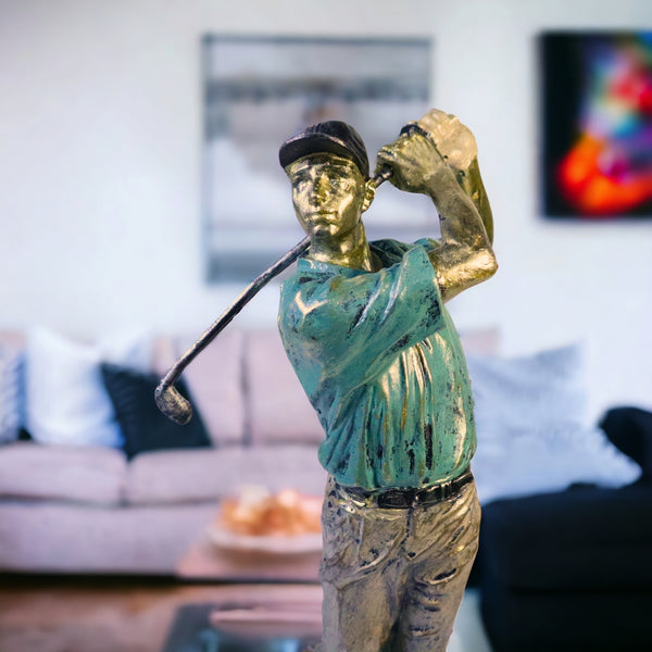 Golf Figurine Statue, Polyresin Sculpture, 15" Large Golfer Decor by Sona Casa