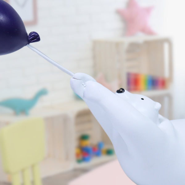 Polar Bear Statue, 10" Funny Animal Sculpture, Purple Balloon Table Decor by Sona Casa