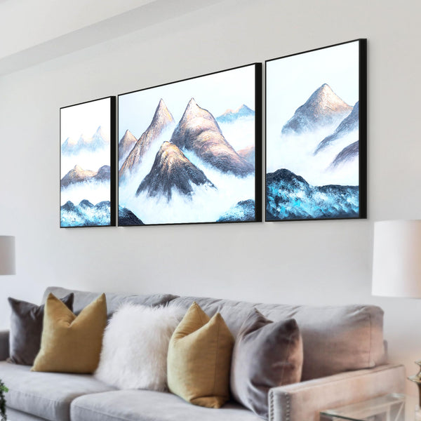 Impasto Mountain Scenery Set of 3 Wood Canvas Art, 28" Thick Textured by Sona Casa