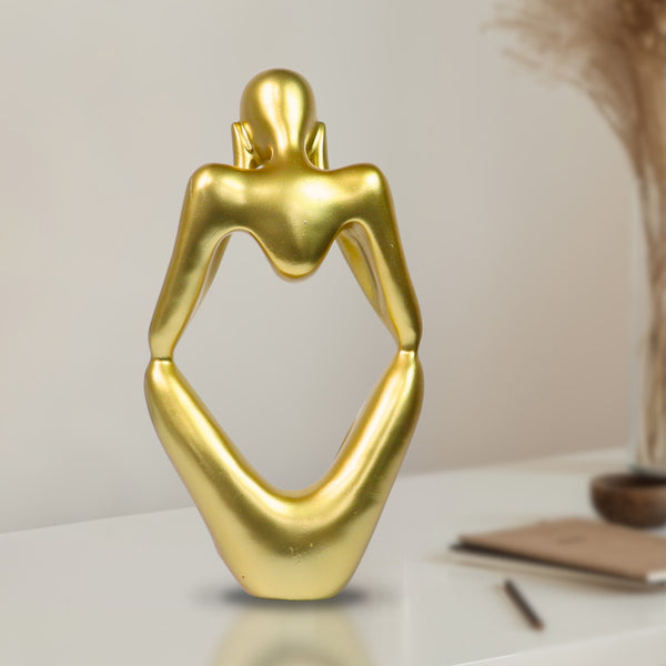 Small Abstract Sculpture, The Thinker Statue, 9" Golden Table Decor by Sona Casa