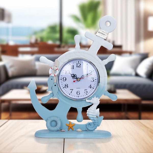 Wooden Anchor with Clock Decorative Tabletop Statue, Marine Decor, Cottage, Office, Bedroom, Living Room, Home Decoration, Gift by Sona Casa