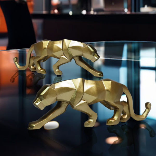 Small Gold Panther Statue for Living Room, Desk Decor, Tabletop Centerpiece 10 inch 25 cm Wide by Sona Casa