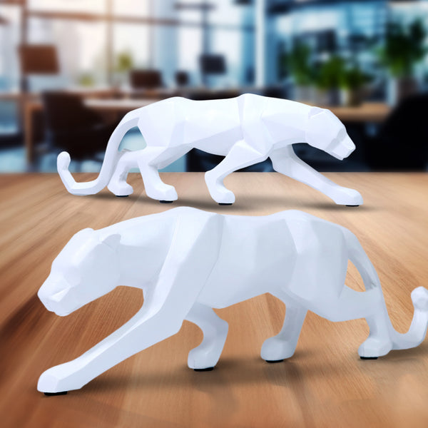 Small White Panther Sculpture Home Decor, Tabletop Centerpiece for Living Room 10 inch 25 cm Wide by Sona Casa
