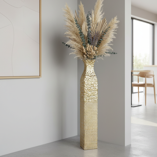 Handmade Weathered Rustic Tall Metal Vases, Extra Large Decorative Floor Vase Set, 35" Large Flower Pots for Pampas Grass, Home Living Room Decor-Sona Casa