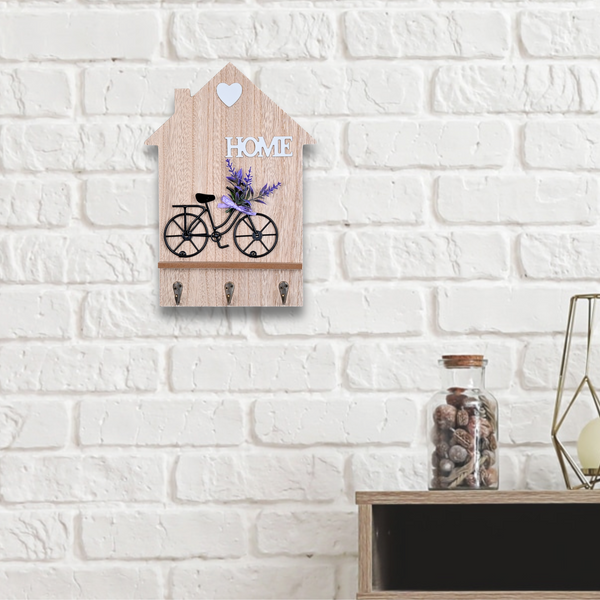 Wall Mounted Wooden Decorative Key Holder, 3 Hooks, 13" Hanger for Leashes, Purses, Car Keys, Housewarming Gift by Sona Casa