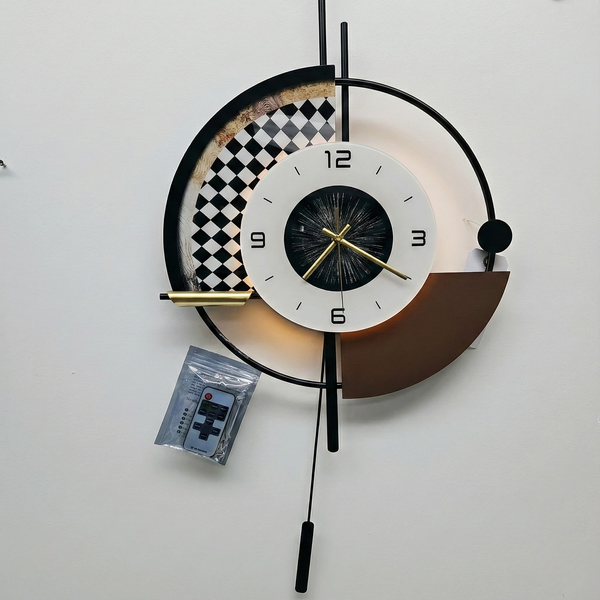 Modern Black and White Wall Clock with LED Light, Remote Controlled, Unique Geometric Design, Pendulum, Living Room Decor, Gift-Sona Casa
