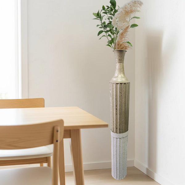 Decorative Metal Tall Floor Vase, 42" High Indoor Decor, Handcrafted Gold Accent Home Office Pot for Pampas Grass by Sona Casa