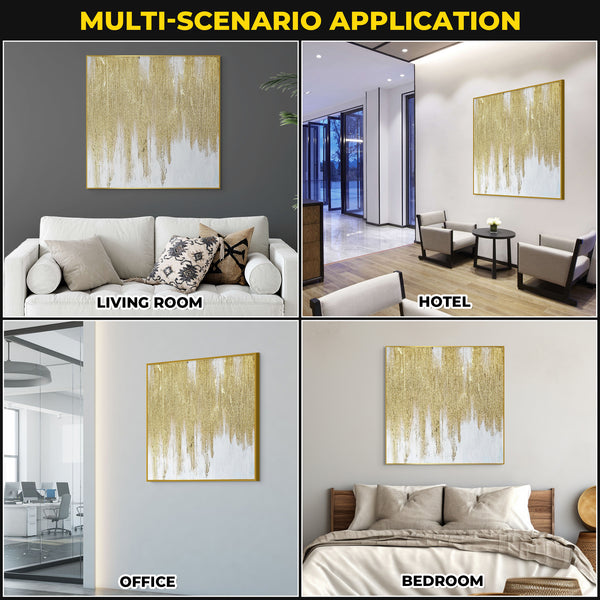 Large Abstract Canvas Art, Gold Frame, 37" Textured 3D Living Room Decor by Sona Casa