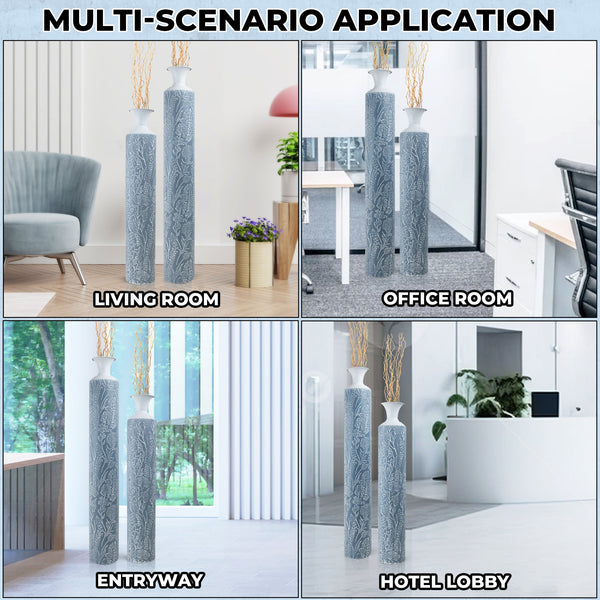 Luxury Metal Tall Vases, Large Floor Vase Set of 2, 32" and 40" Living Room, Home, Office Decor-Sona Casa