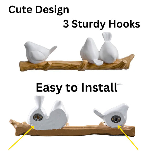 3-Hook Bird Polyresin Wall Hanger, 13" Coats, Hats, Towels Hanger Organizer by Sona Casa