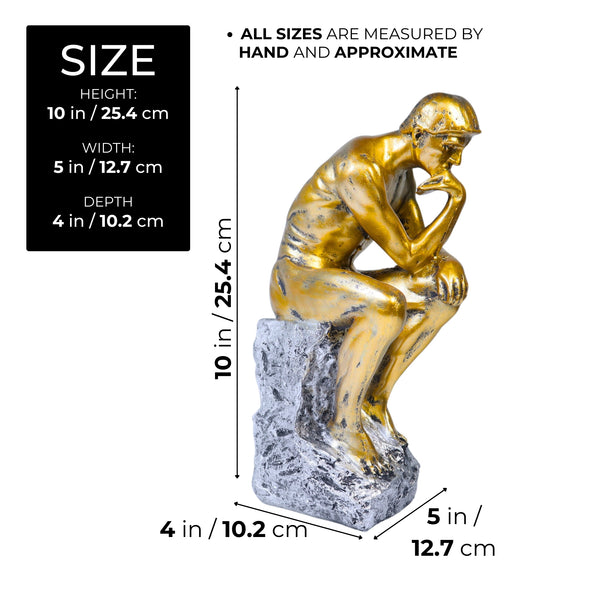 Rustic Gold Male Nude Sculpture, Auguste Rodin's The Thinker Gold Decor for Home or Office 10 inch 24 cm by Sona Casa