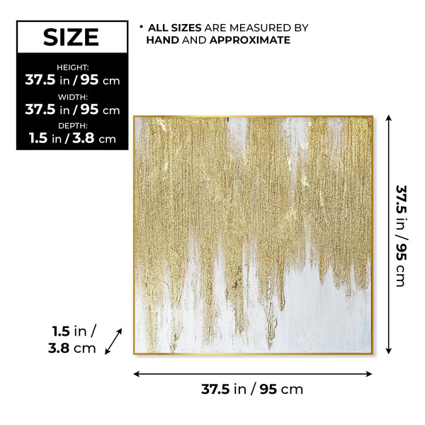 Large Abstract Canvas Art, Gold Frame, 37" Textured 3D Living Room Decor by Sona Casa