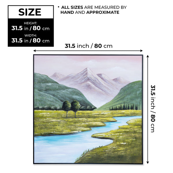 Mountain Creek Impasto Canvas, 31" 3D Textured Wood Framed Landscape Art by Sona Casa