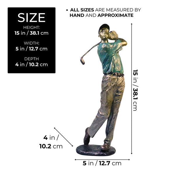 Golf Figurine Statue, Polyresin Sculpture, 15" Large Golfer Decor by Sona Casa