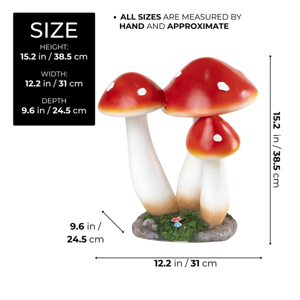 Outdoor Decor Yard Ornaments, 15" Mushroom Sculpture, Red Figurine, Garden Patio Front Porch Lawn Decor, Gifts by Sona Casa