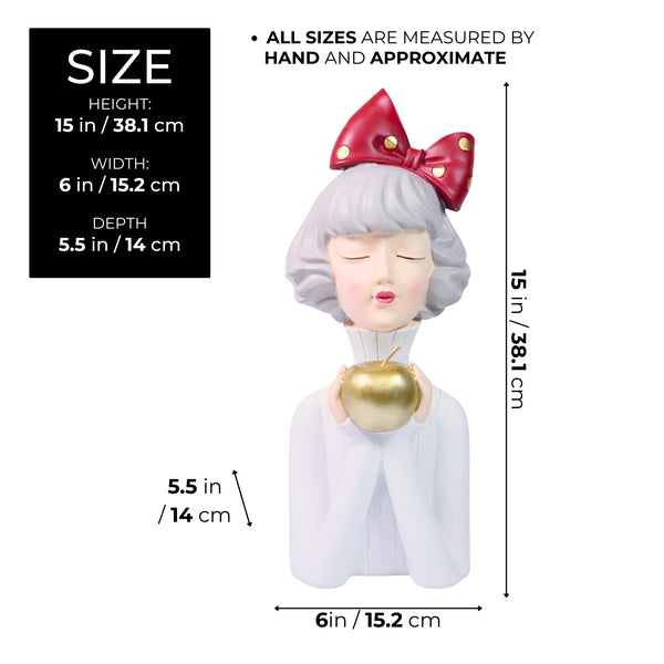 Chic Female Statue Tabletop Decor, Office Cubicle Decor, Coffee Table Ornament, Bedroom Dresser Vanity Table Decor White Gold Polyresin 15 inch 38 cm by Sona Casa