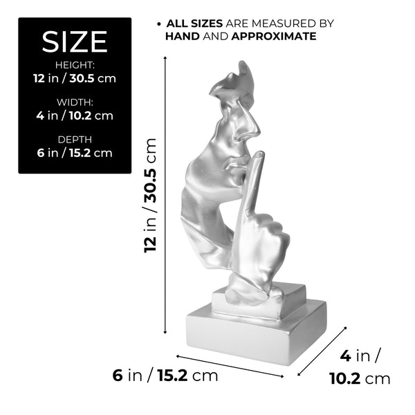 Silver Silence is Golden Thinker Statue, Abstract Silence Face, Polyresin Artwork for Living Room 12 inch 31 cm by Sona Casa