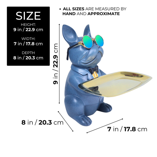 Cute Blue Dog Storage Organizer, Metal Tray Holder, Key Organizer, Table Organizer for Home or Office 9 inch 23 cm by Sona Casa