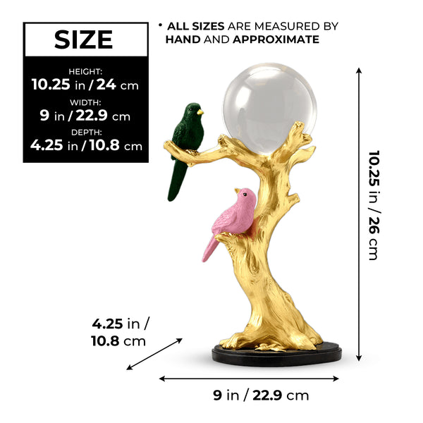 Crystal Ball and Bird on Tree, 9" Tabletop Centerpiece Statue Home Decor by Sona Casa