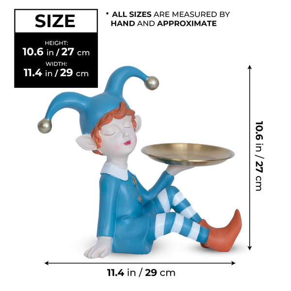 Blue 11" Elf Statue Organizer, Golden Decorative Metal Tray for Table, Desk, Shelf, Figurines for Home Office,Unique Gifts by Sona Casa