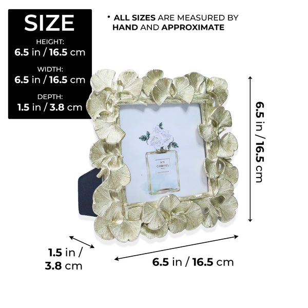 4x4 inch Photo Frame, Golden Ginkgo Leaves Frame Border, 3D Frame, Handmade Decorative Photo Holder 6 inch 16 cm by Sona Casa