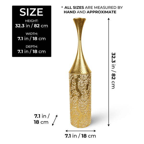 Large Gold Tall Vase, Tall Floor Vase for Living Room, Hallway, Entryway, Metal Home Decor 32 inch 82 cm by Sona Casa