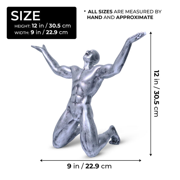 Roar of Victory Rustic Silver Sculpture Artwork, 12 inch, 30 cm Motivational Gift, Graduation Gift Idea by Sona Casa