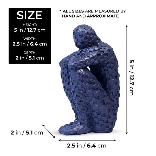 Small Abstract Sculpture, The Thinker, Polyresin Artwork, Navy Blue Home Decor Gift 5 inch 13 cm by Sona Casa