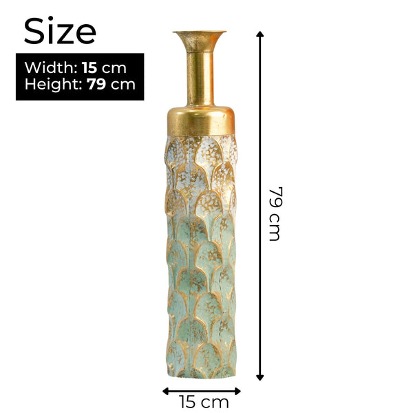 Handmade Floor Vase, Tall Floor Vase, Golden and Green Large Metal Floor Vase, Pampas Vase, Rustic Finish, 31 inch, Home Decor for Farmhouse, Vintage, Chic Space by Sona Casa