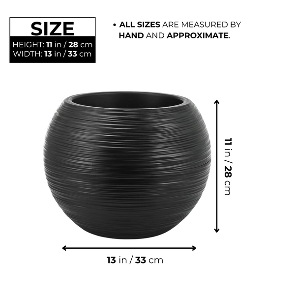 Round Black Plant Pot, Indoor Outdoor Home, Office, Patio, Front Porch, Backyard Decor, 13" Succulent Planter by Sona Casa