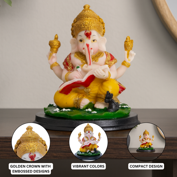 Small Ganesha Idol, 4" Indian Lord Ganesh Statue For Home Office Car Dashboard Pooja Decor, Diwali Gifts