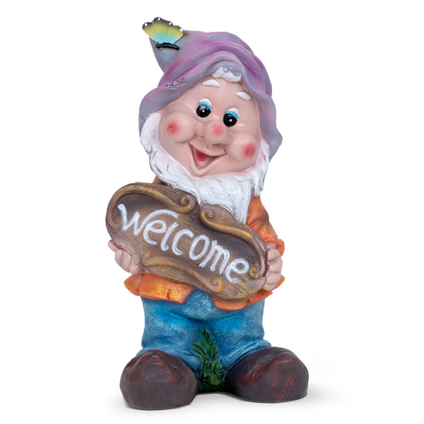 Garden Gnome Welcome Statue, 13" Weather Resistant Outdoor Garden Decor by Sona Casa