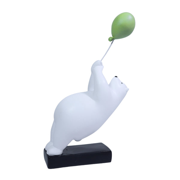 Animal Statue Polar Bear Sculpture with Green Balloon, 11" Desk Sculpture by Sona Casa