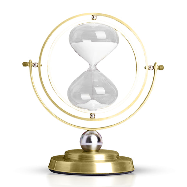 Elegant Gold And Glass 30-Minute Sand Timer - White Sand Desk Decor For Productivity, Yoga, And Gifts by Sona Casa