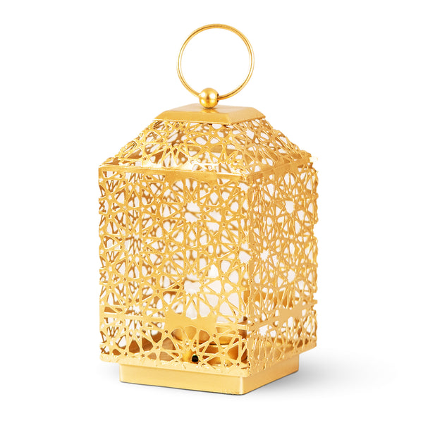 Golden Tealight Lantern Candle Holder, 7" Metal Holder, Indoor Outdoor Decor with 1 Tealight Candle by Sona Casa