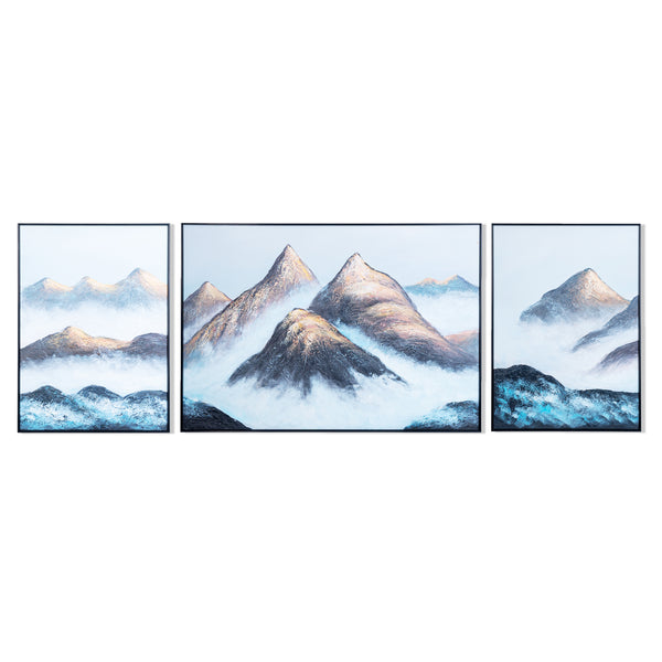Impasto Mountain Scenery Set of 3 Wood Canvas Art, 28" Thick Textured by Sona Casa