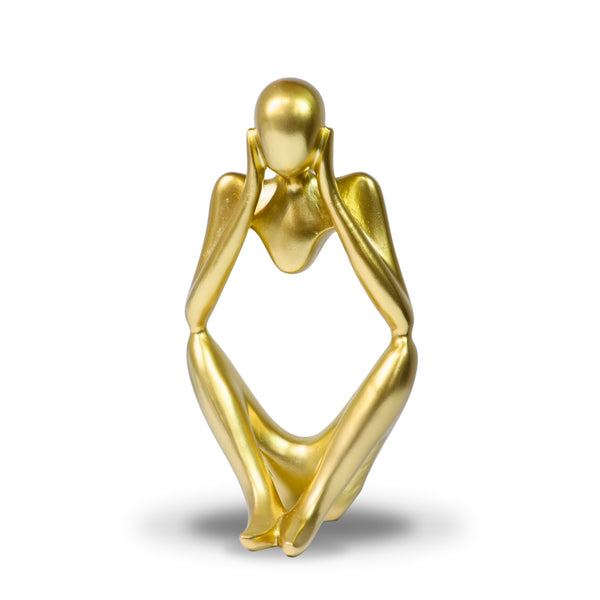 Small Abstract Sculpture, The Thinker Statue, 9" Golden Table Decor by Sona Casa