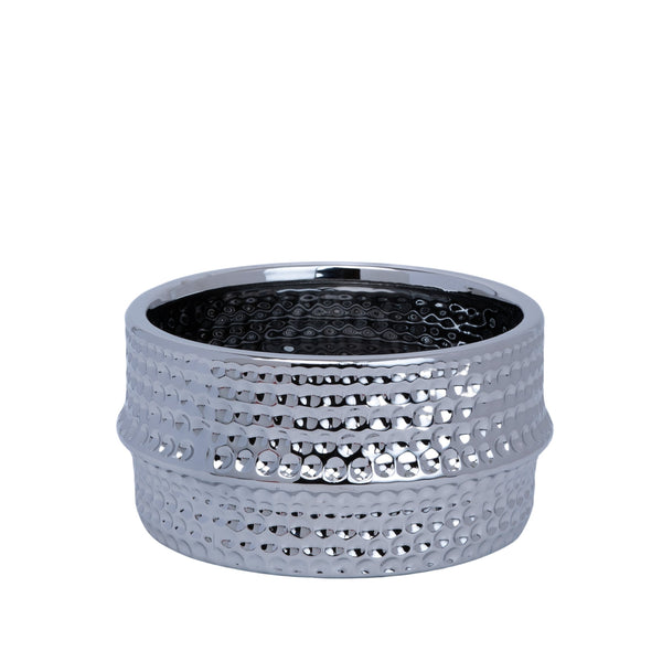 Ceramic Bud Vase, 4" Silver Chrome Textured Round Table Vase by Sona Casa