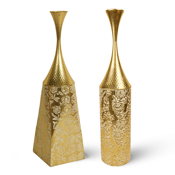 2 Piece Decorative Tall Vases, Large Gold Metal Floor Vases, Indoor Living Room Decor 32 inch 82 cm by Sona Casa