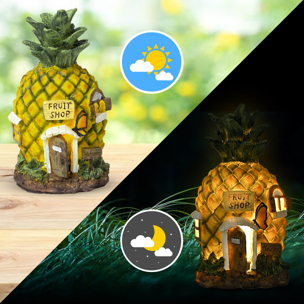 Cute Yellow-Green Polyresin Pineapple Solar Statue - Perfect Garden Gift & Fairy Decor by Sona Casa