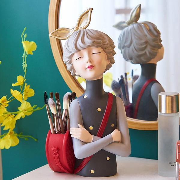 Girl Statue, Makeup Organizer, Bud Vase, 14" Dresser Vanity Table Organizer by Sona Casa