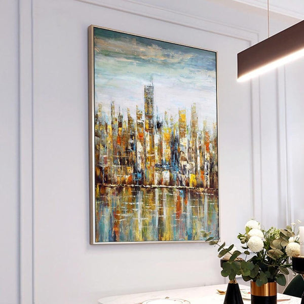 Abstract Art, Large New York Painting, Skyscrapers, Living Room Wall Art, Wall Painting, Home Decor, Original Art, Oil Painting by Sona Casa