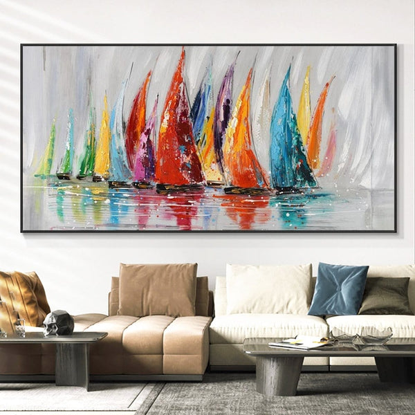 Original Sailboat Canvas Art - Hand-Painted Abstract Oil Painting - Contemporary Nautical Wall Decor - Housewarming Gift Idea by Sona Casa