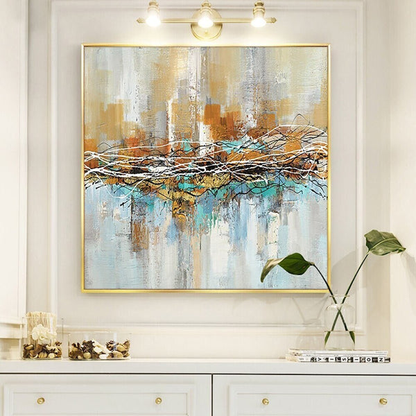 Aura - Cityscape Canvas Art, Textured Abstract City Painting, Original Oil Wall Art for Modern Living Room Decor by Sona Casa