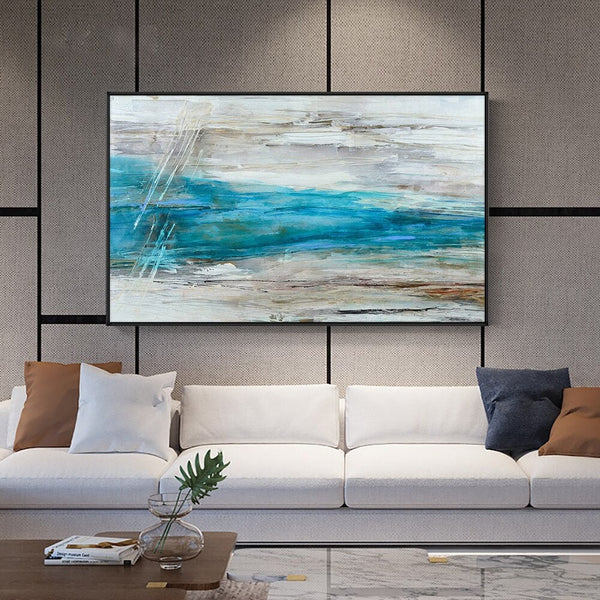 Blue Abstract Art, Handmade Large Canvas Painting, Modern Living Room Decor, Unique Housewarming Gift by Sona Casa