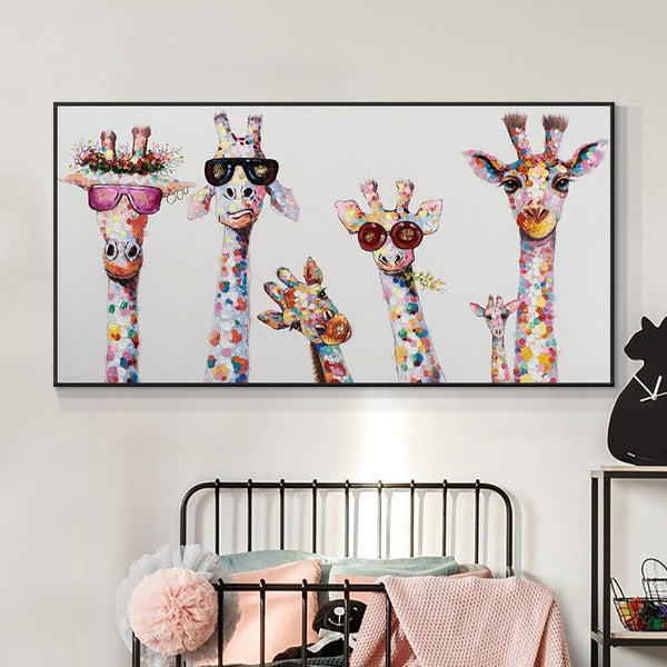 Funny Giraffe Painting, Hand-Painted Canvas Art for Nursery, Unique Kids Room Wall Decor, Original Animal Painting Gift by Sona Casa