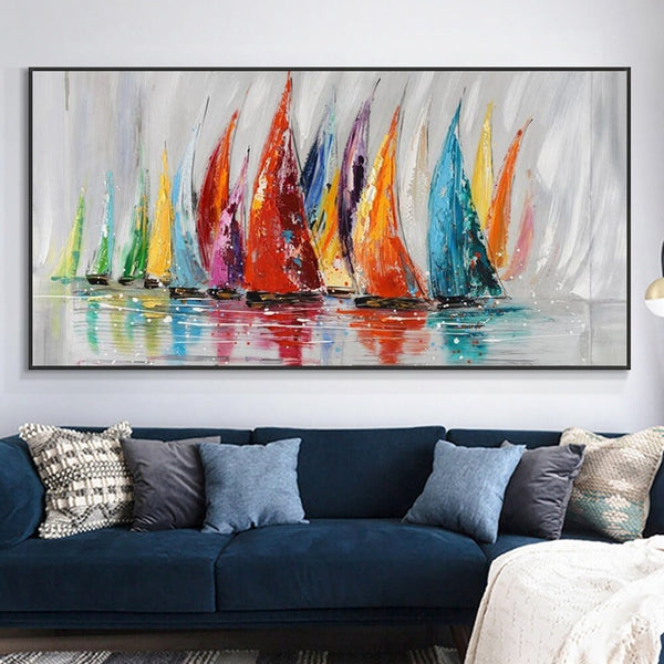 Original Sailboat Canvas Art - Hand-Painted Abstract Oil Painting - Contemporary Nautical Wall Decor - Housewarming Gift Idea by Sona Casa